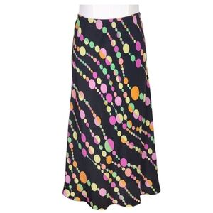 S.L.B. Petite Silk Midi Skirt Polka Dot Print Y2K Retro Colorful Black L Petite